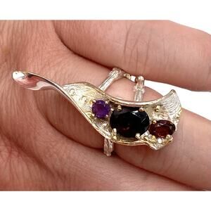 925 Sterling Silver Ring Curved Modernist Size 6.25 Vintage 10g